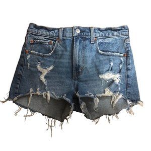 ABERCROMBIE & FITCH Sz 25 Women's Mid Rise Distressed Denim Raw Hem Jean Shorts